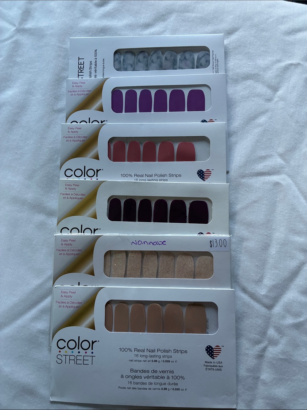 Six sets of Color Street nail polish strips. Sealed packages, never opened.